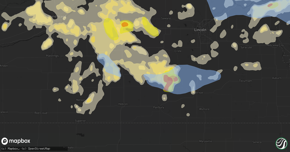 Hail map in Tobias, NE on June 5, 2026