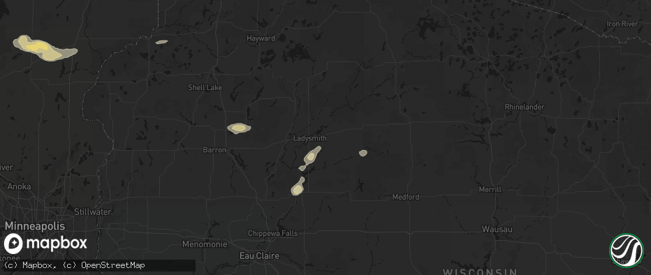Hail map in Tony, WI on June 5, 2026