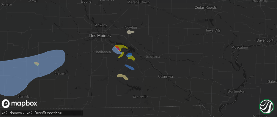 Hail map in Tracy, IA on June 5, 2026