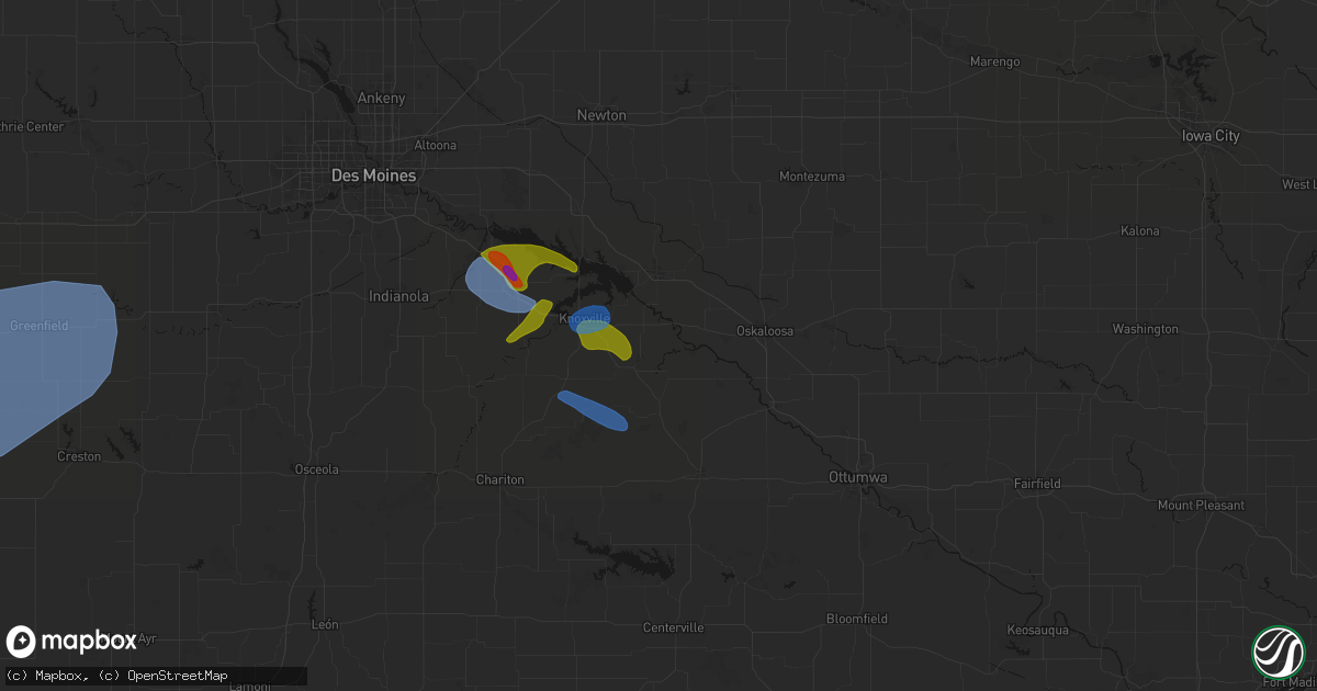 Hail map in Tracy, IA on June 5, 2026