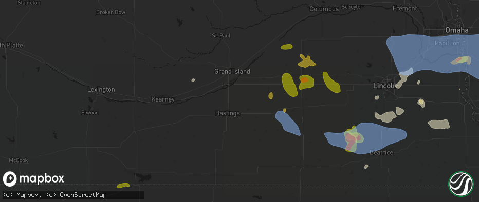 Hail map in Trumbull, NE on June 5, 2026