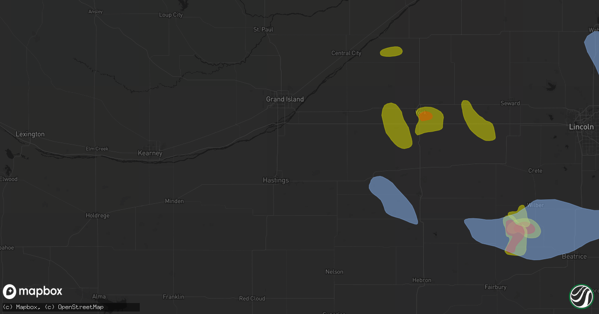 Hail map in Trumbull, NE on June 5, 2026