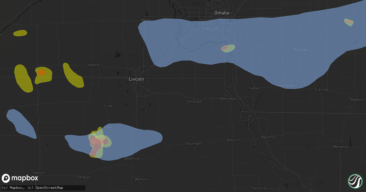 Hail map in Unadilla, NE on June 5, 2026