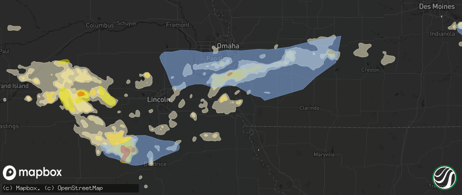 Hail map in Union, NE on June 5, 2026