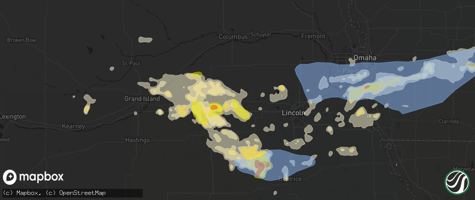 Hail map in Utica, NE on June 5, 2026