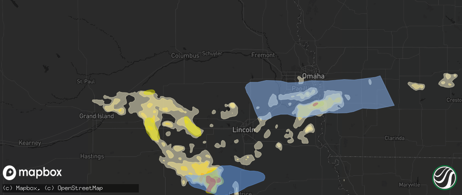 Hail map in Valparaiso, NE on June 5, 2026