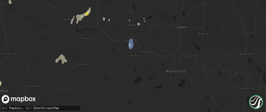 Hail map in Vernon, TX on June 5, 2026