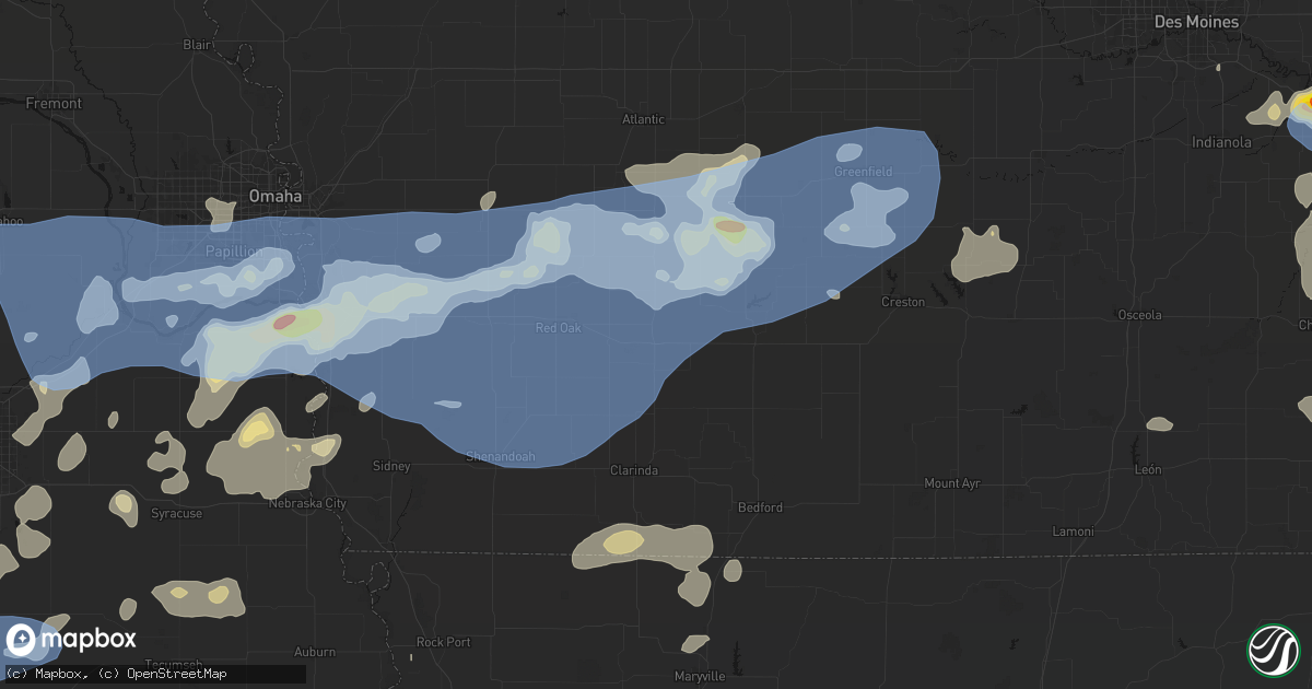 Hail map in Villisca, IA on June 5, 2026