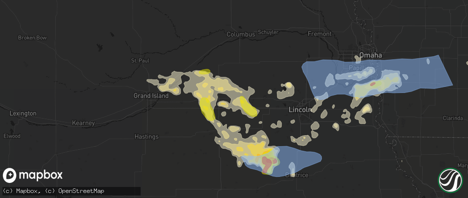 Hail map in Waco, NE on June 5, 2026
