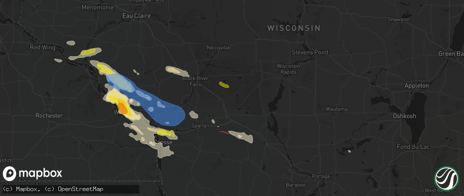 Hail map in Warrens, WI on June 5, 2026