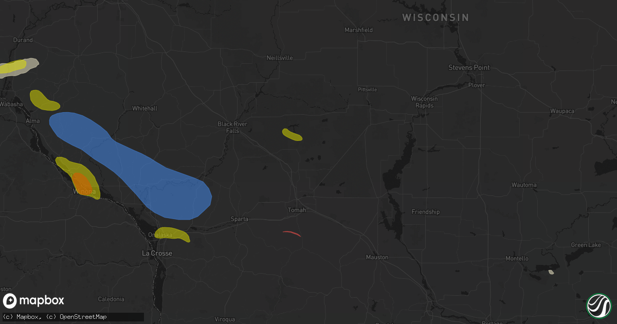 Hail map in Warrens, WI on June 5, 2026