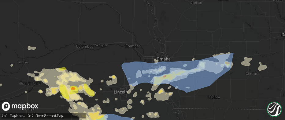 Hail map in Waterloo, NE on June 5, 2026