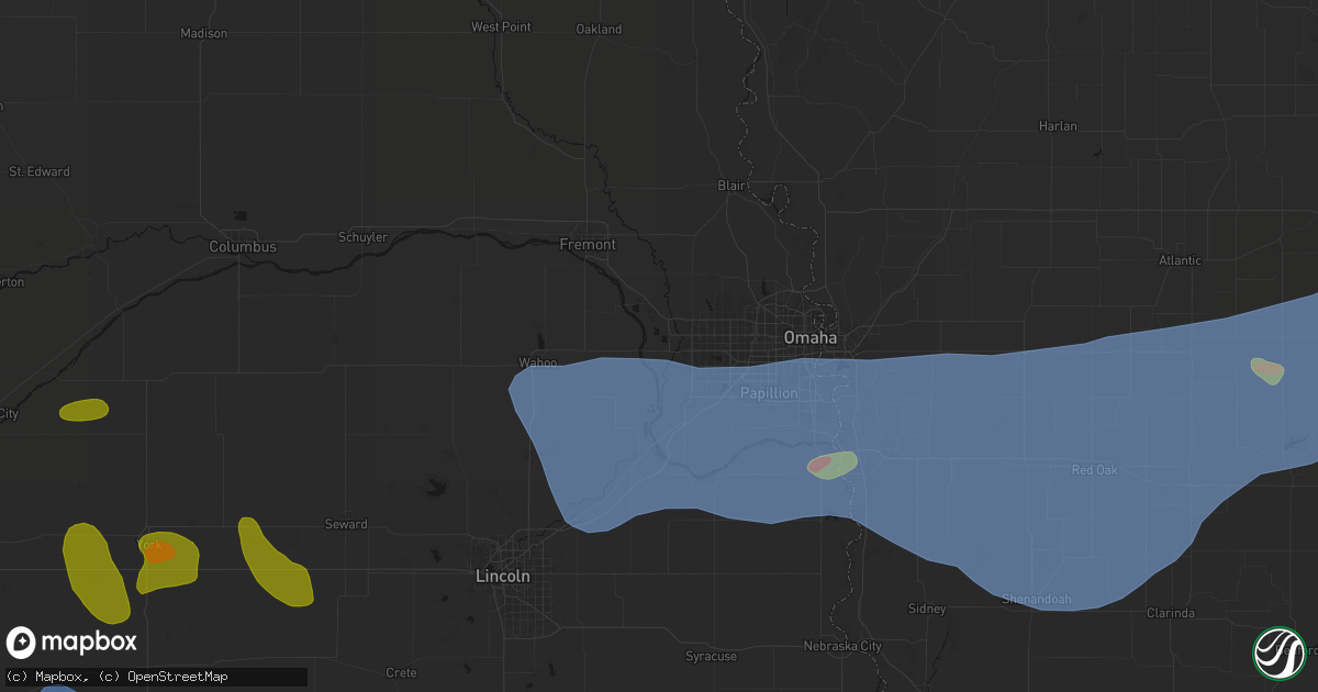 Hail map in Waterloo, NE on June 5, 2026