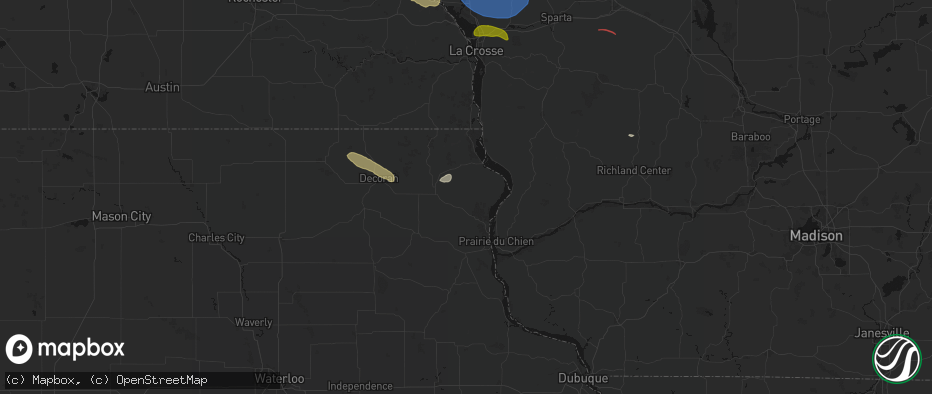 Hail map in Waterville, IA on June 5, 2026
