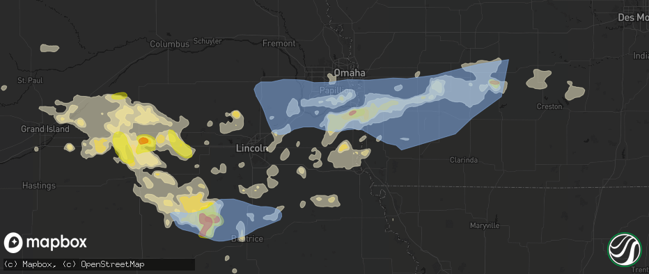 Hail map in Weeping Water, NE on June 5, 2026