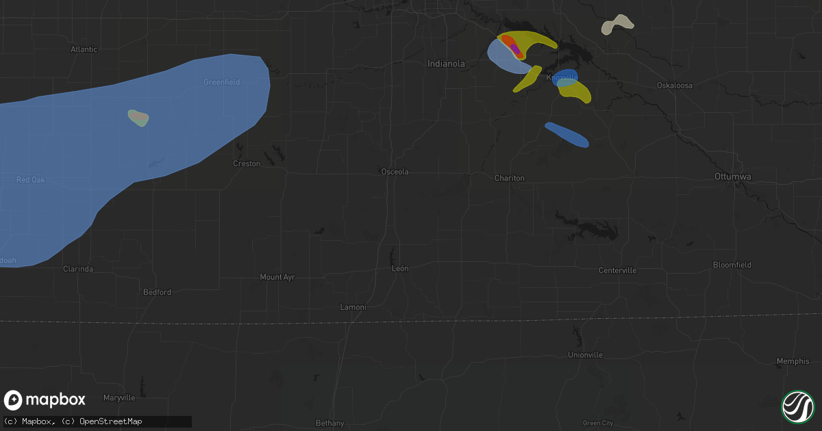 Hail map in Weldon, IA on June 5, 2026