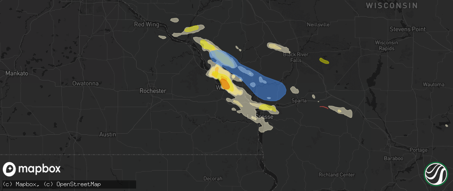 Hail map in Winona, MN on June 5, 2026