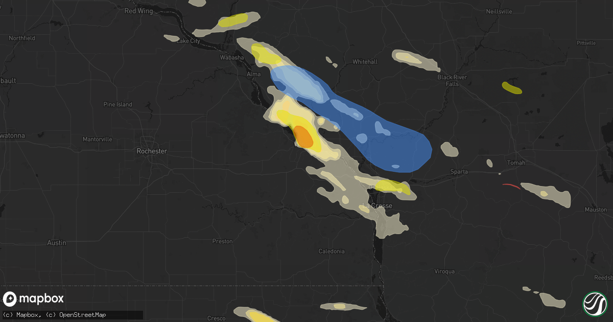 Hail map in Winona, MN on June 5, 2026