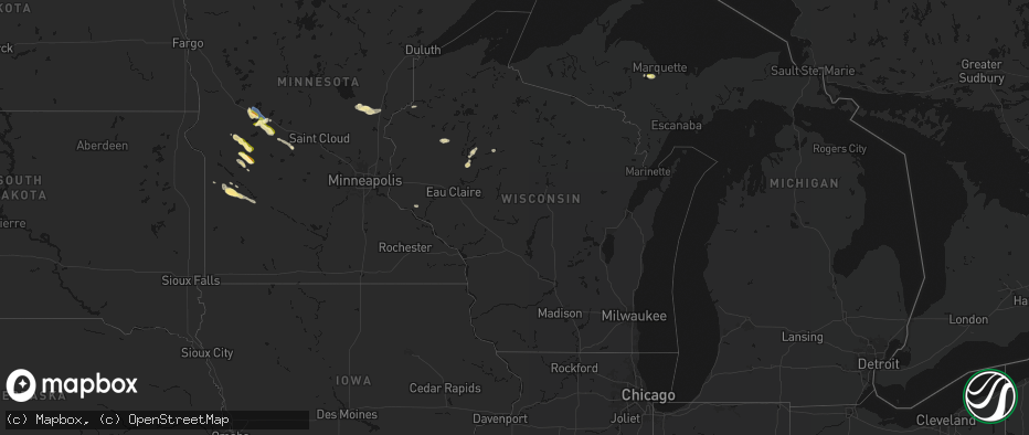 Hail map in Wisconsin on June 5, 2026