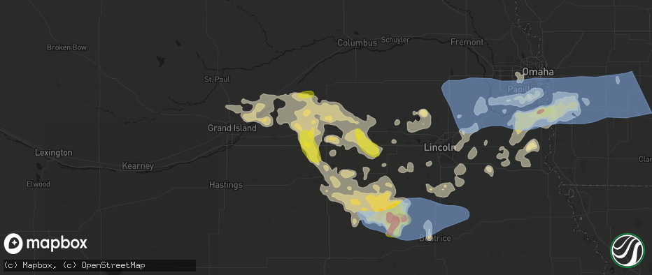Hail map in York, NE on June 5, 2026