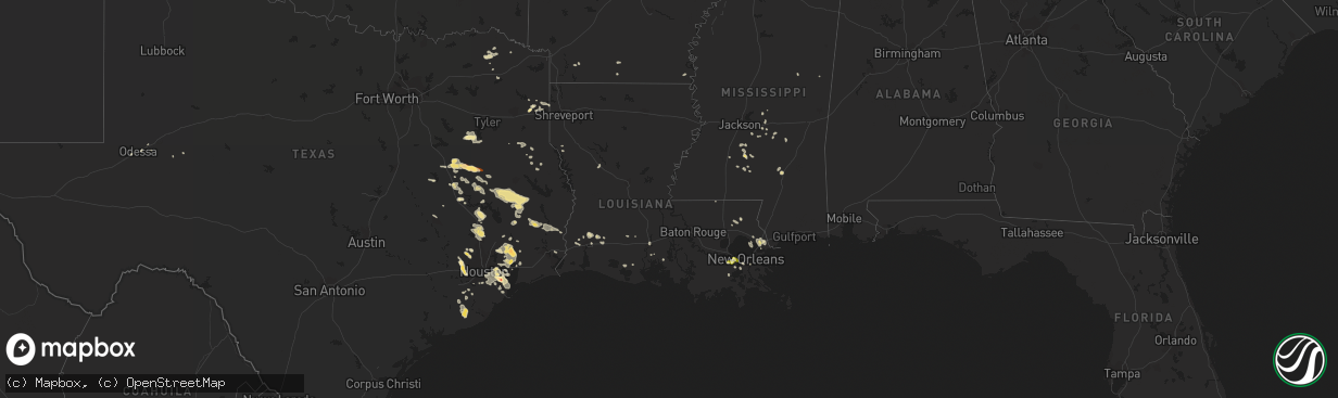 Hail map in Louisiana on June 6, 2013