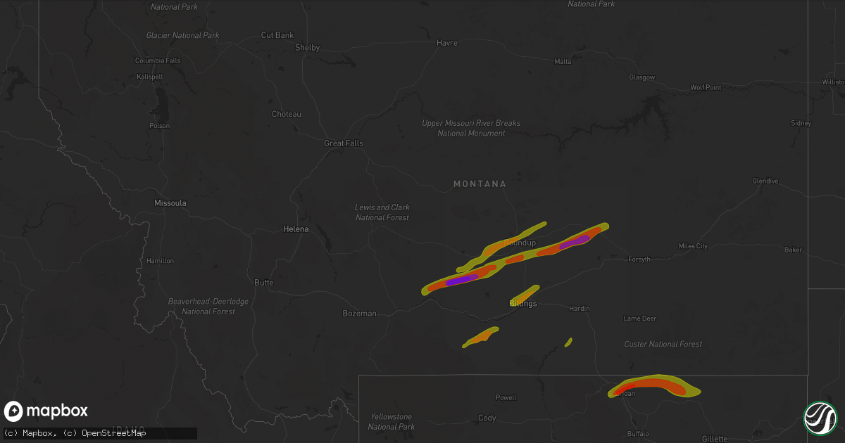 Hail map in Montana on June 6, 2013