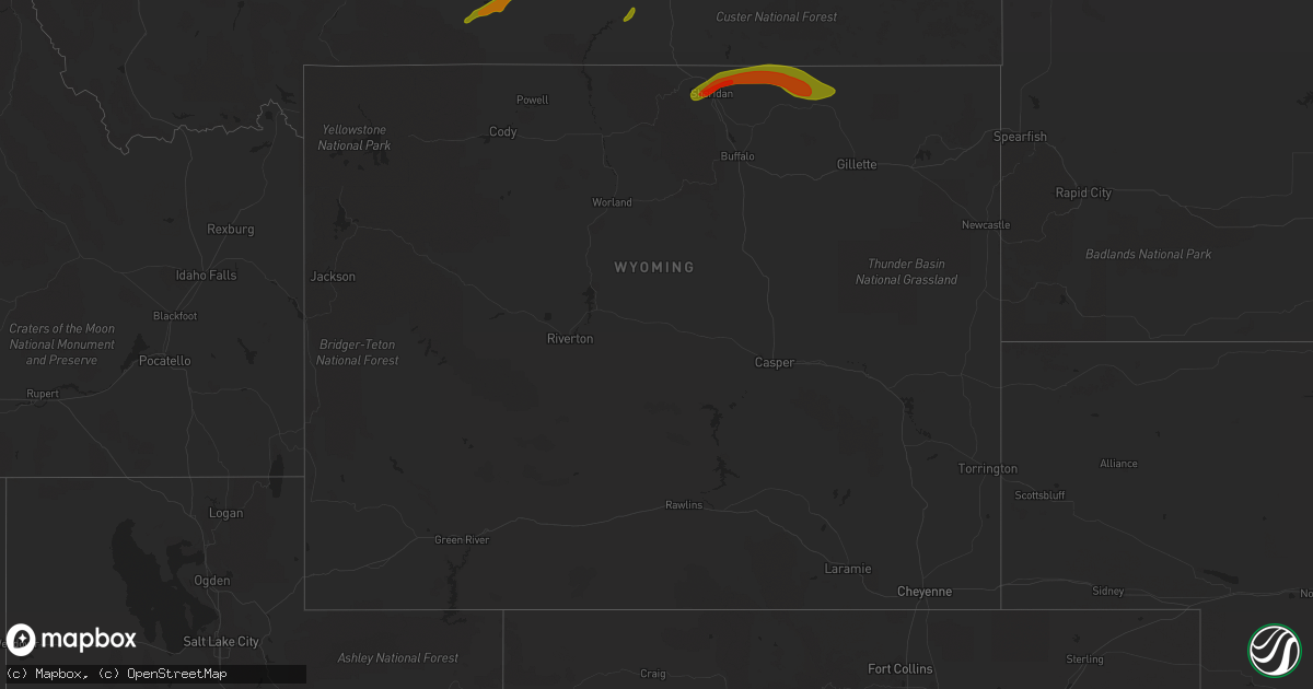 Hail map in Wyoming on June 6, 2013