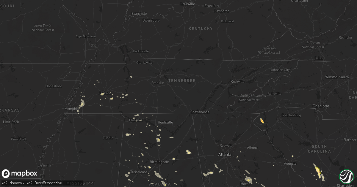 Hail map in Tennessee on June 6, 2014