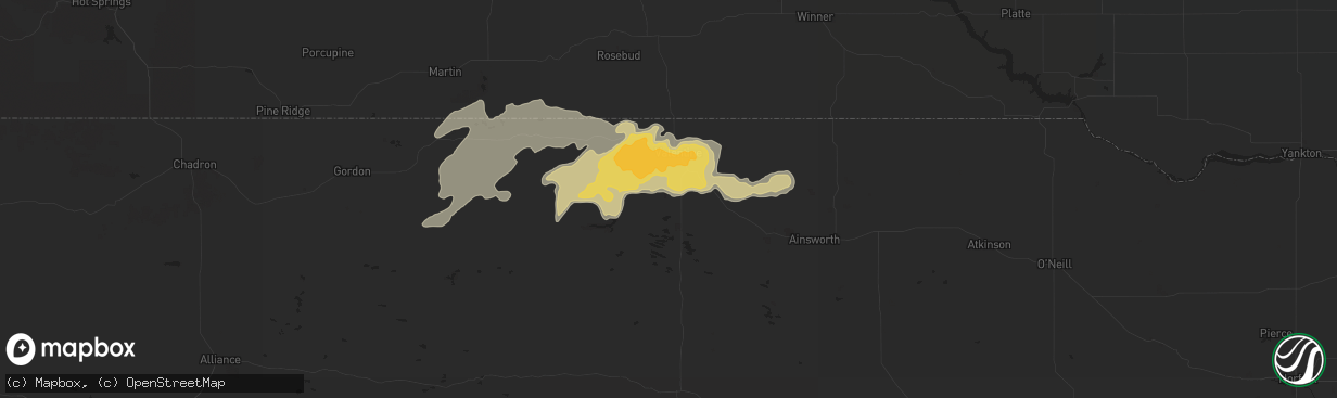Hail map in Valentine, NE on June 6, 2014
