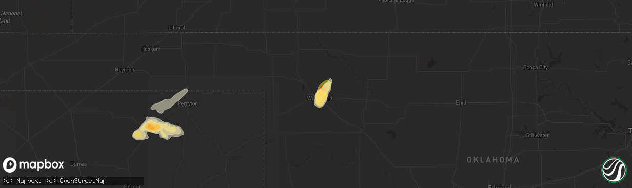 Hail map in Woodward, OK on June 6, 2014