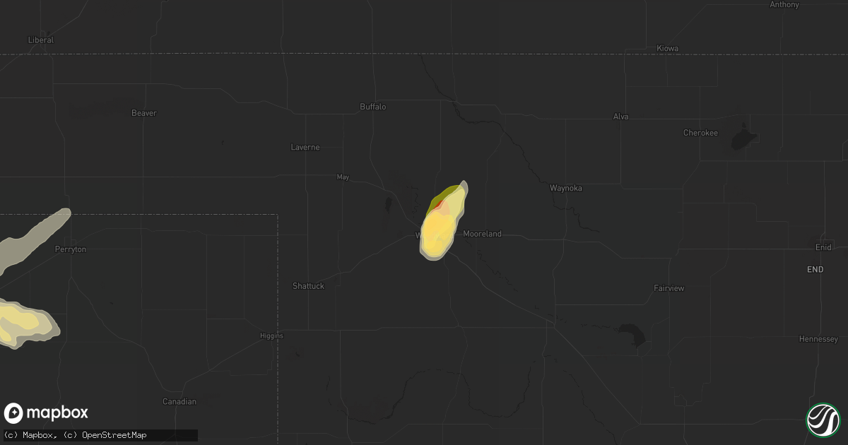 Hail map in Woodward, OK on June 6, 2014