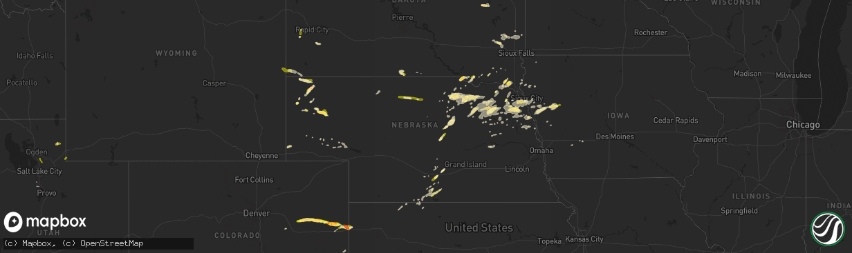 Hail map in Nebraska on June 6, 2015