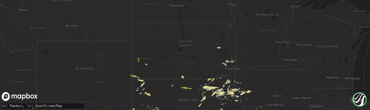 Hail map in South Dakota on June 6, 2015