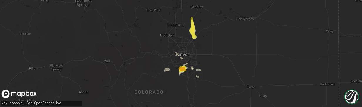 Hail map in Denver, CO on June 6, 2016