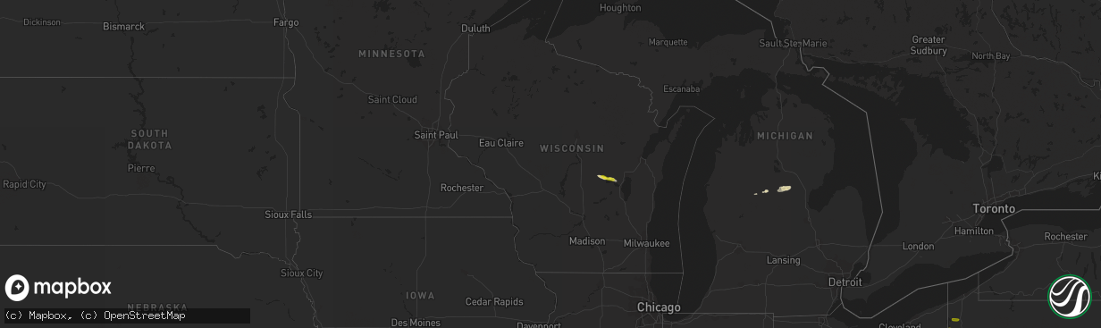 Hail map in Wisconsin on June 6, 2016