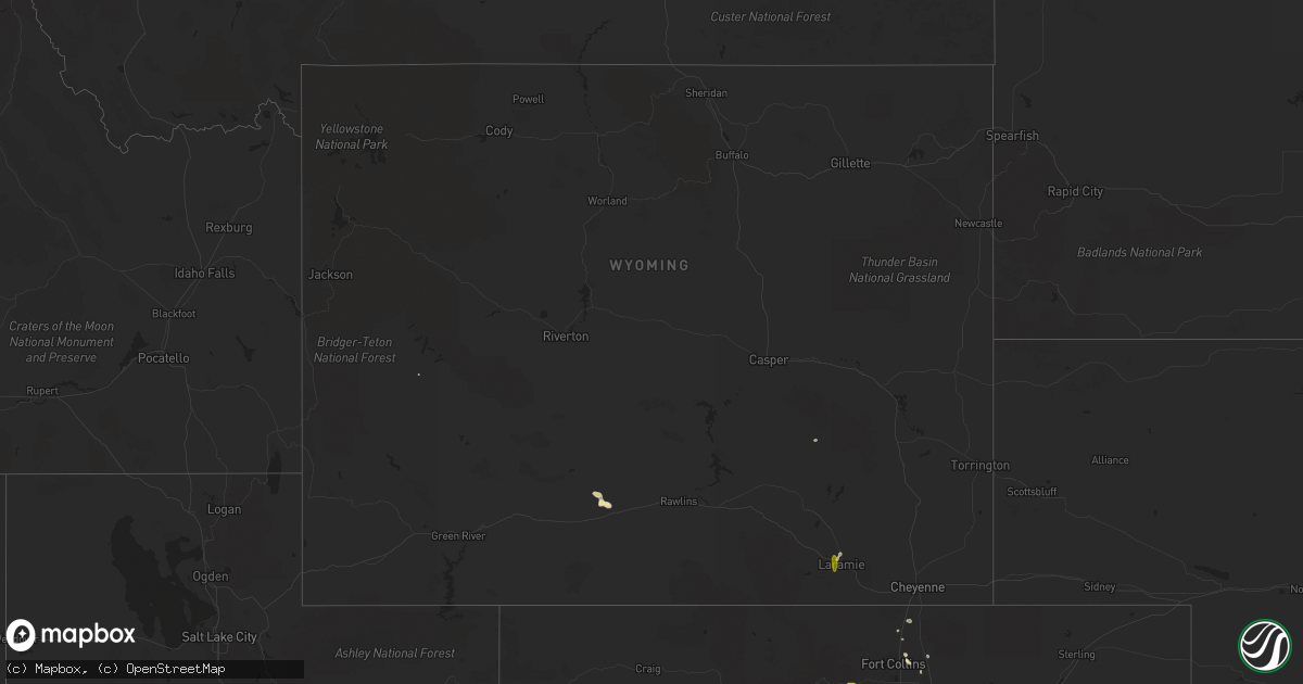 Hail map in Wyoming on June 6, 2016