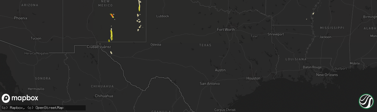 Hail map in Texas on June 6, 2017