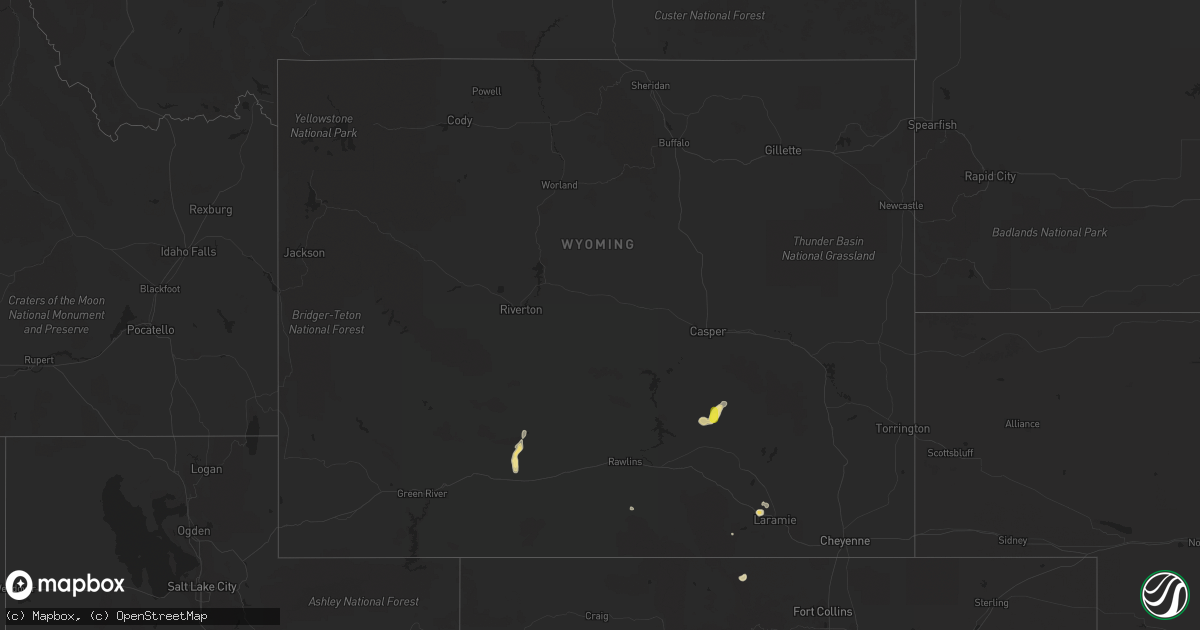 Hail map in Wyoming on June 6, 2017
