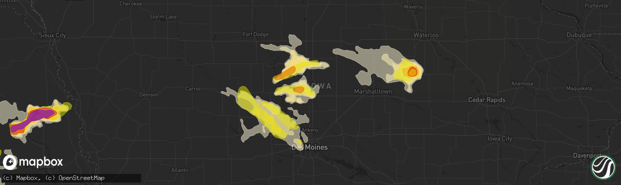 Hail map in Ames, IA on June 6, 2018