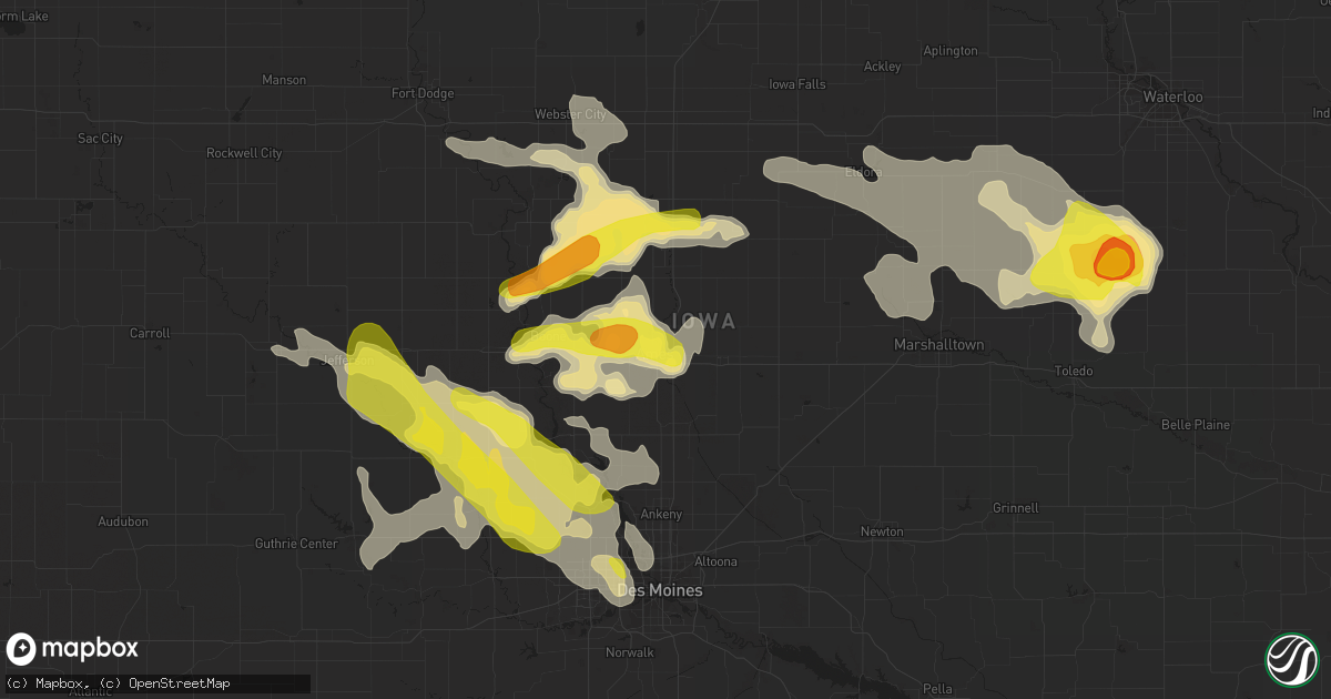 Hail map in Ames, IA on June 6, 2018