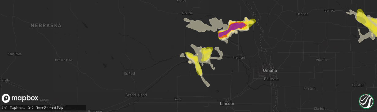 Hail map in Columbus, NE on June 6, 2018