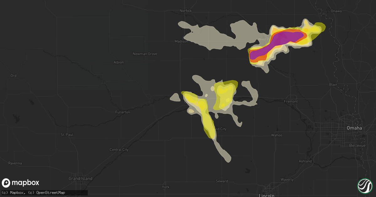 Hail map in Columbus, NE on June 6, 2018