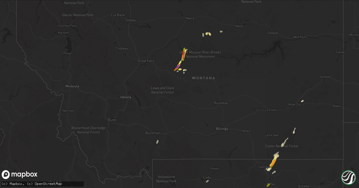Hail map in Montana on June 6, 2018