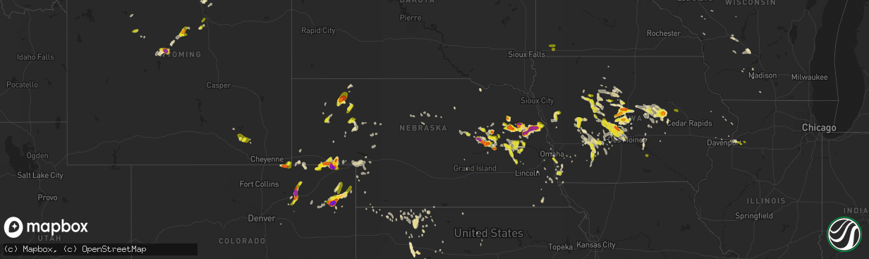 Hail map in Nebraska on June 6, 2018