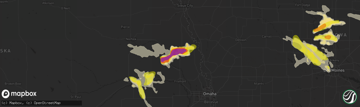 Hail map in Oakland, NE on June 6, 2018