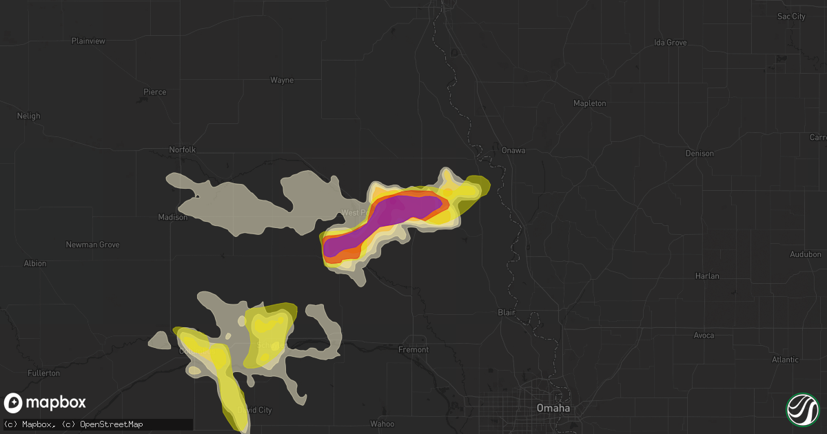 Hail map in Oakland, NE on June 6, 2018