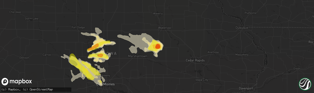 Hail map in Traer, IA on June 6, 2018