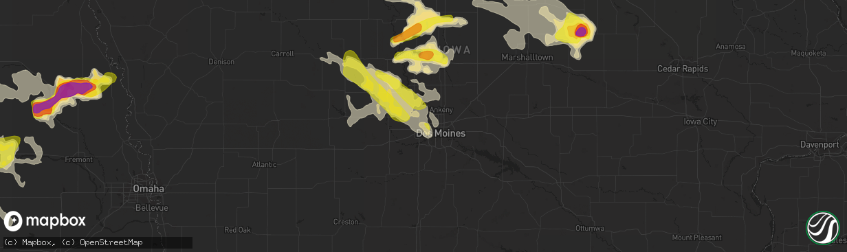 Hail map in Urbandale, IA on June 6, 2018