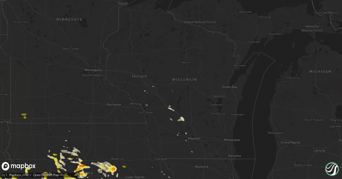 Hail map in Wisconsin on June 6, 2018
