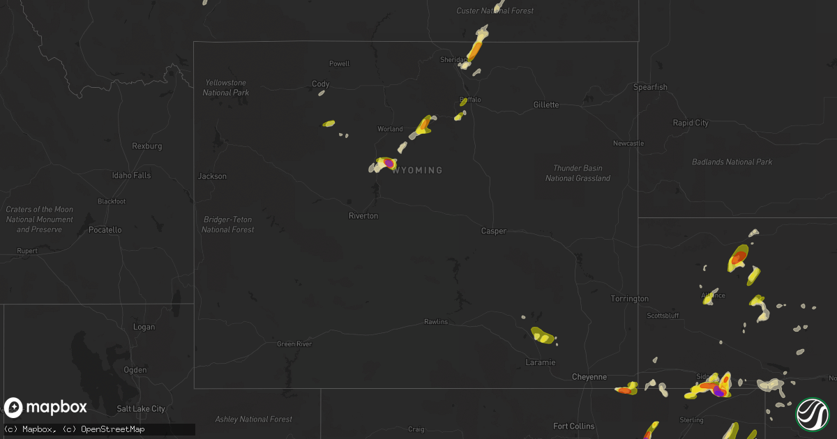 Hail map in Wyoming on June 6, 2018